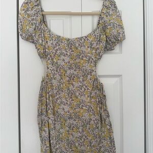 Astr Yellow and Gray Floral Midi Dress
